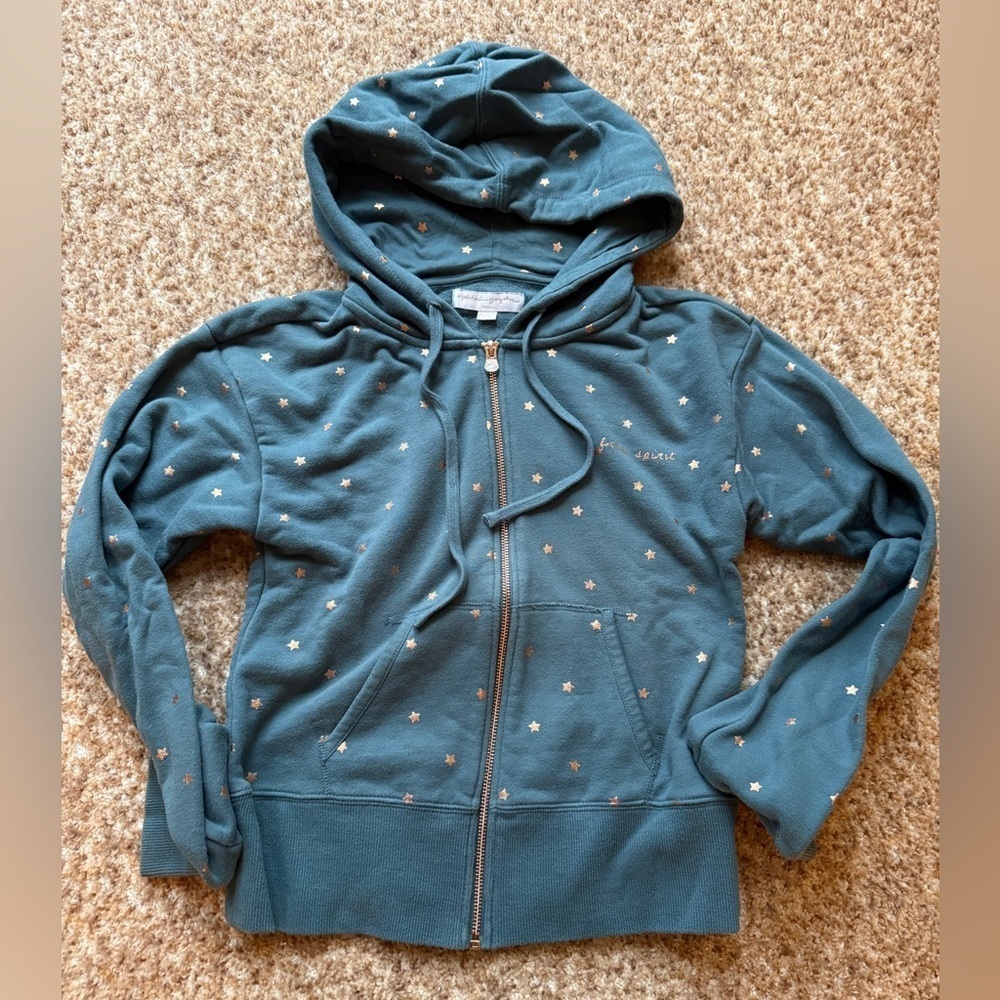 Spiritual Gangster Hoodie Womens XS Teal Blue Full Zip Free Spirit Stars